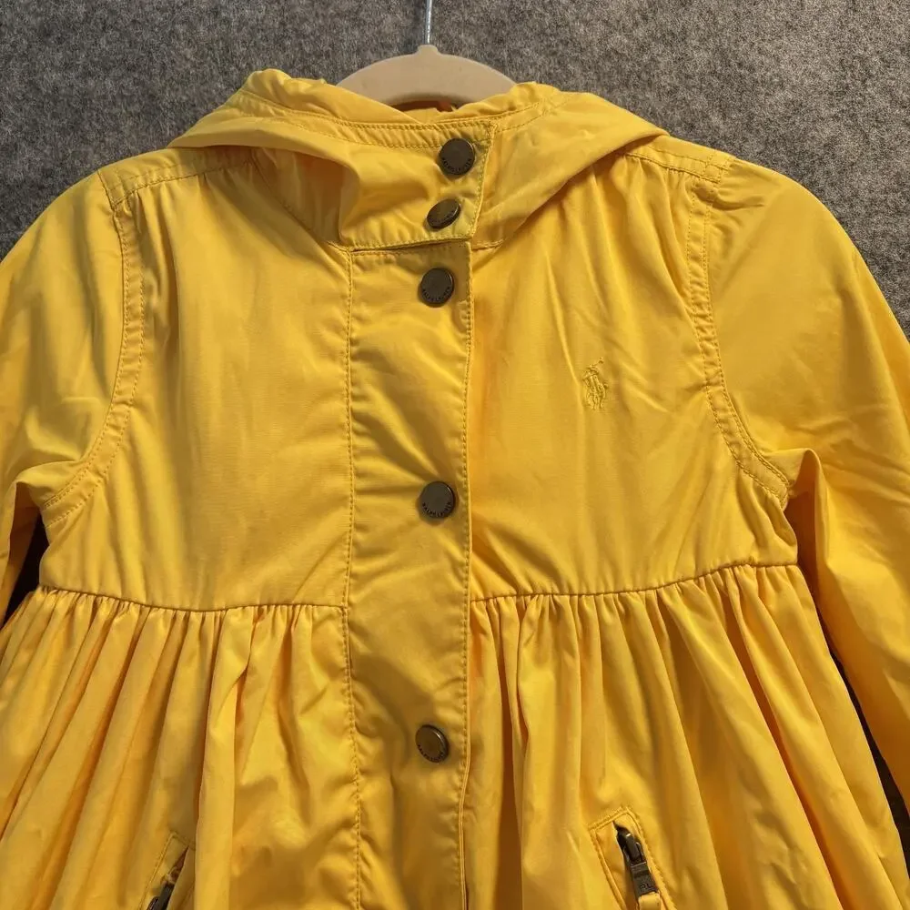 Polo Ralph Lauren Jacket Girls 4 Yellow Hooded Button Raincoat Vintage